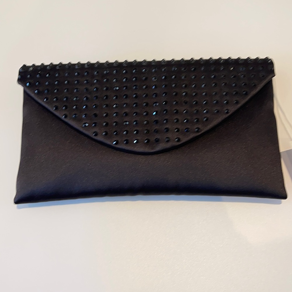 Black satin evening bag